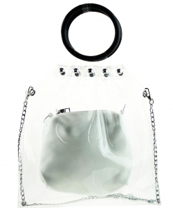 Round Handle 2 in 1 Clear Satchel With Plane Inner Bag Y104 WHITE